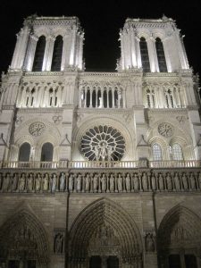 Exterior of Notre Dame at night