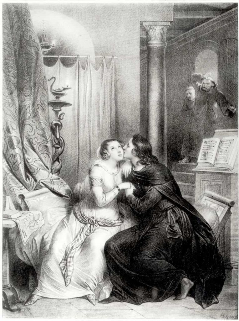 Rendering of Heloise and Abelard's affair being discovered by Fulbert