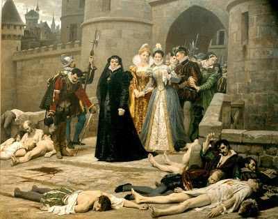 A painting of Catherine surveying the dead in the aftermath of the St Bartholomew's Day Massacre