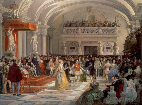 A painting of the wedding celebrations of Henry and Marguerite prior to the St Bartholomew's Day Massacre