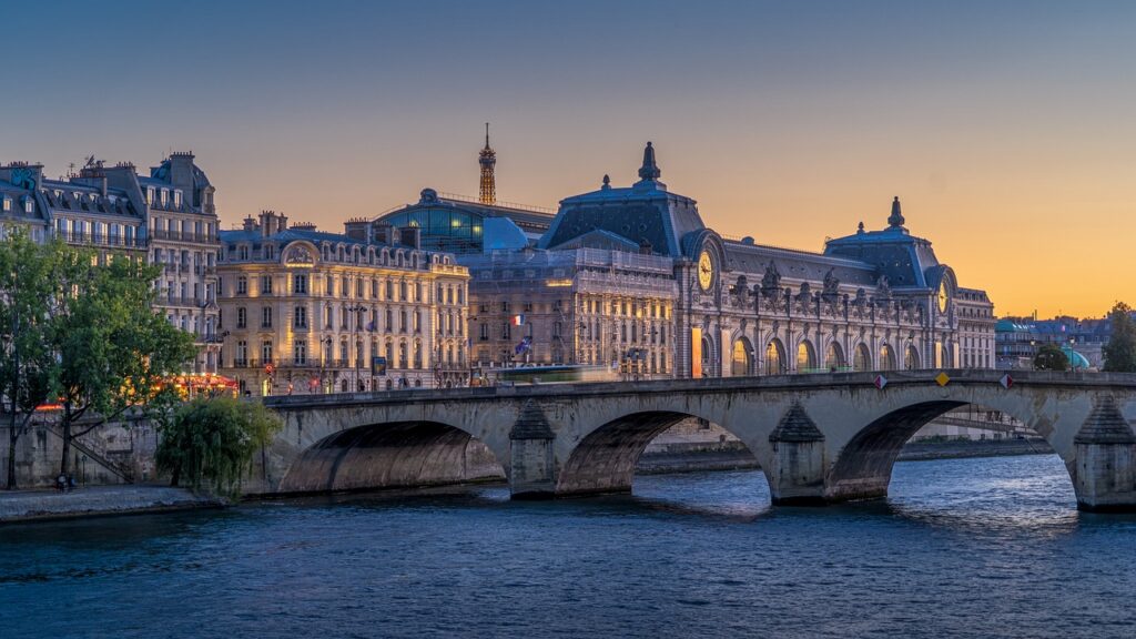 A photo of the Musee d'Orsay along the Seine.