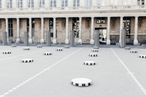 A photo of Les Deux Plateaux art installation at the Palais Royal.