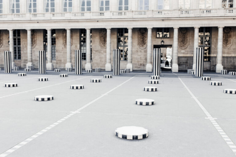 A photo of Les Deux Plateaux art installation at the Palais Royal.