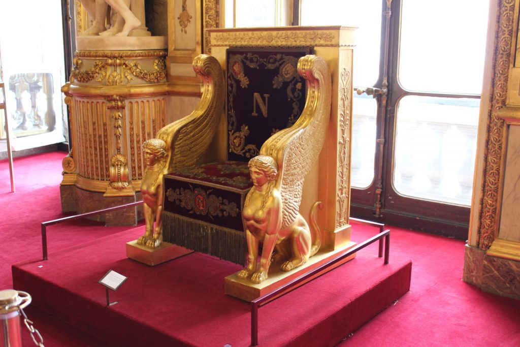 A photo of Napoleon Bonaparte's throne in the Conference Hall of the Luxembourg Palace.