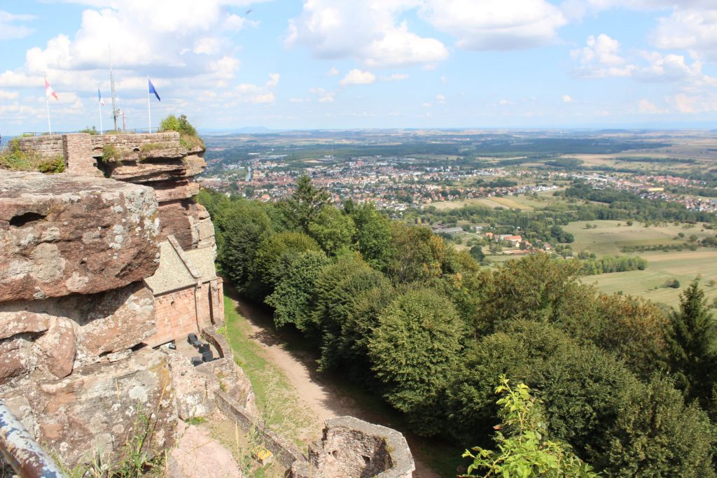 A photo of Saverne in the distance from the top of the ruins of Chateau du Haut-Barr.