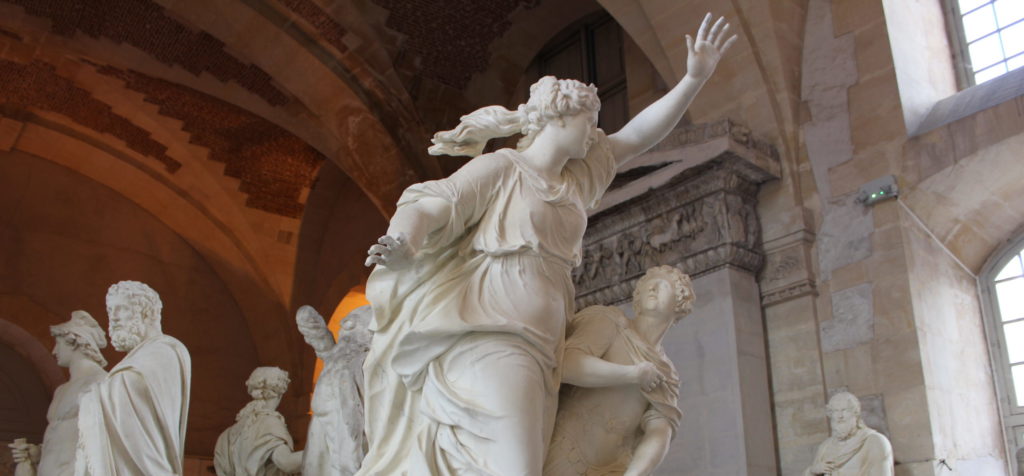 A photo of the statues on display at the Galerie des Sculptures et des Moulages