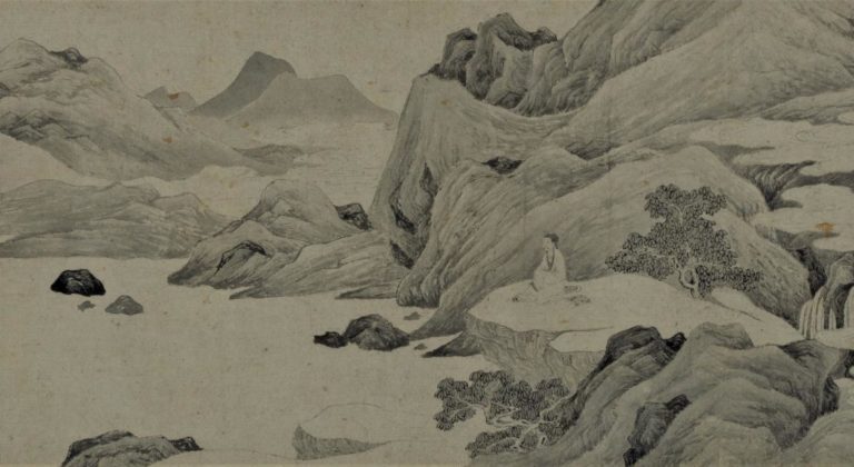 An image of a painting from the exhibition at the Musee Cernuschi. It depicts a snow covered landscape.