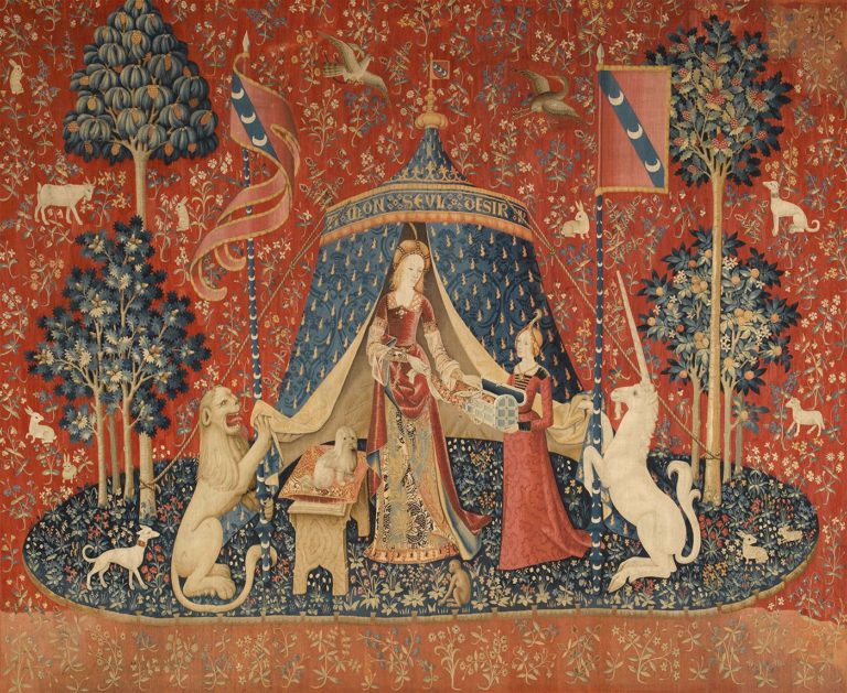 An image of the Lady and the Unicorn tapestry at the Musée de Cluny.