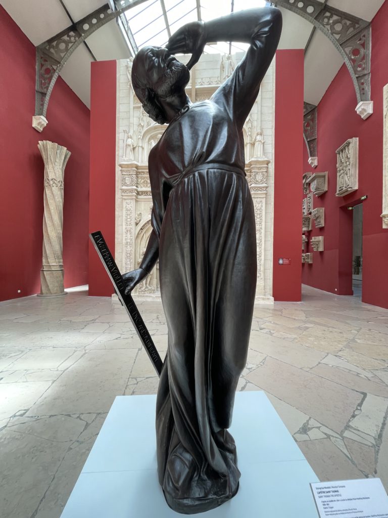 An image of the statue of Viollet-Le-Duc from the spire of Notre Dame Cathedral.